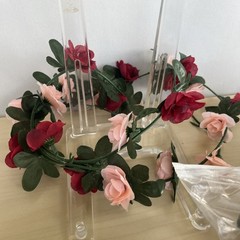 3 Dimension Floral Silk Garland Pink & Red Green Foliage LOT A Lot of Unopened