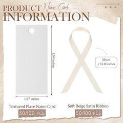 50 PCS Beige Blank Name Place Cards Satin Ribbon 1.57×3.54 Inch Table Setting