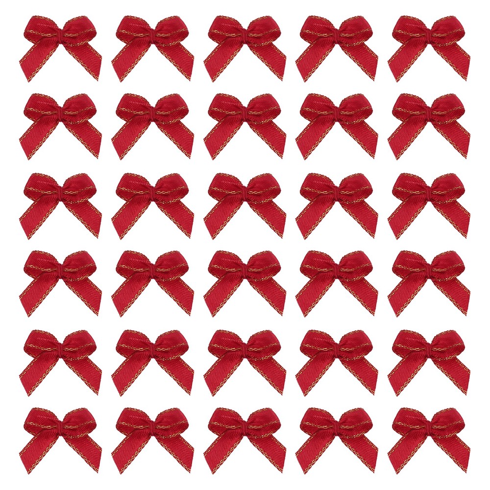 Mini Metallic Gold Edge Ribbon Bow, 22x23mm Bow (Pack of 50, Wine Red)