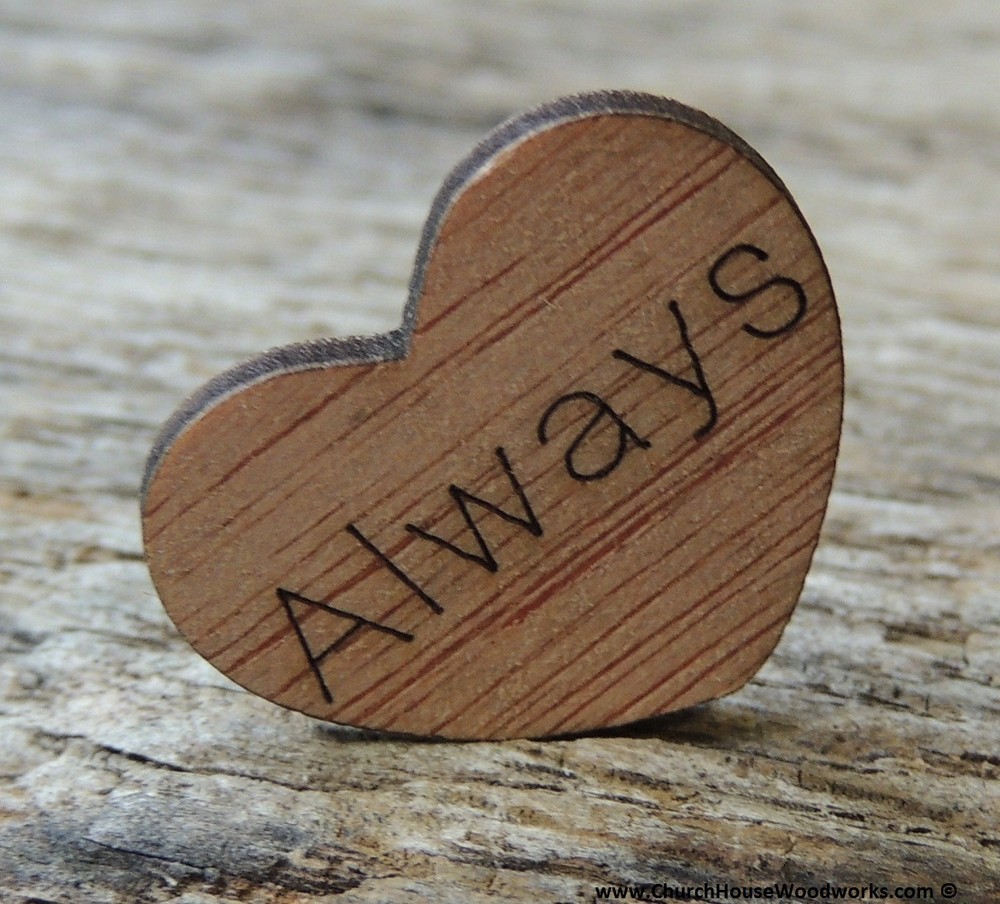 100 qty 1″ ALWAYS Wood Hearts Table Confetti Wooden Wedding Decor Embellishments