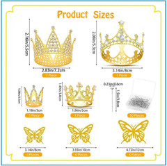 Flower Bouquet Accessories Including 4Pcs Crown Cake Topper Mini Tiara,12 Butter