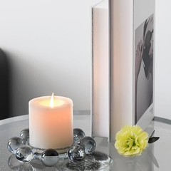 Crystal Bubble Candle Dish, Round Pillar Candle Holder Plate Stand for Gray