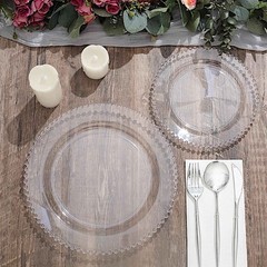 CLEAR 10 Round 10″ Plastic Salad PLATES Beaded Rim Party Events Decorations