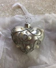 Wedding/Bridal/Anniversary Silver Scroll Faux Pearl Heart Ornaments – 7