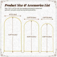 for Wedding Garden Decoration Backdrop Stand 7.2FT, 6.6FT, 6FT Golden Metal Arch
