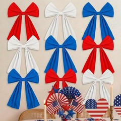 9 Pcs 9ft 4th of July Giant Bows Decorations Patriotic Bow Hanging Decor 250th A