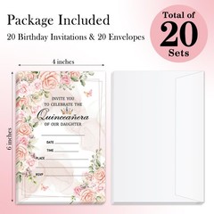 ZSHFMY Birthday Invitations Cards For Girls, Quinceanera 4×6 inches, pink