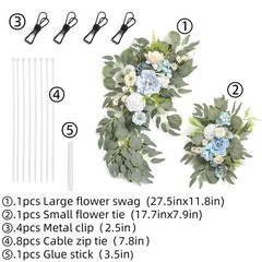 Blue Rose Faux Flower Swag Set 2 Silk Foam Large Small Wedding Arch Decoration
