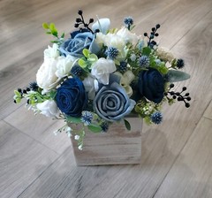 Dusty Blue Navy White Sola Wood Flower Centerpiece Farmhouse Wedding Table Decor