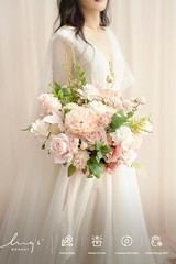 Elegant Blush Pink Wedding Bouquets Bride Silk Roses Gardenia 15 Inch Free Form