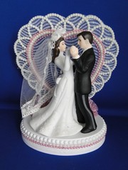 New Elegant Porcelain Bride & Groom Wedding CakeTop, pink decor & heart, #350