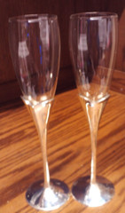 LENOX Wedding Promises Heart Flute Glass Pair Bride-Groom Stem Silver-Plate 281