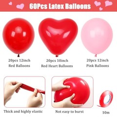 60Pcs Pink and Red Heart Shaped Balloons, Red Valentine’s Day Balloons Set