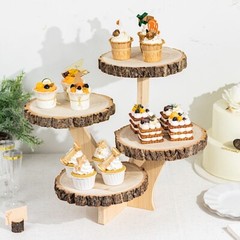15 in Brown 4 Tier Round Natural Wood Cupcake DESSERT STAND Party Decorations