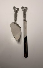 Fellowship Foundry Dragon Hearts Pewter Cake Knife & Server Wedding Set