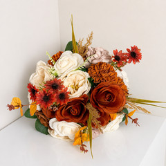Terracotta Ivory Rose Bridal Bouquet Bridesmaid Boutonniere Bud Vase Wedding Set