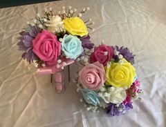 Set of 2 multi color rose and baby’s breath wedding bouquets