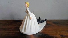 Wedding Cake Topper Figurine Funny Bride Dragging Reluctant Groom Shot Gun Blond