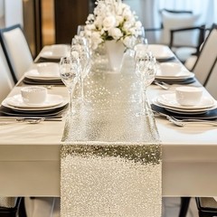 2 Pack Sequin Table Runner 12 x 72 Inches Glitter Table Runner for Birthday P…