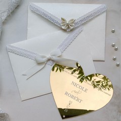 Personalized Gold Mirror Vintage Acrylic Invitations 2026 & Ivory Lace Envelopes