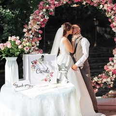 PVC White Wedding Card Box with Lock DIY Pink Rose Money Envelope Party Decor
