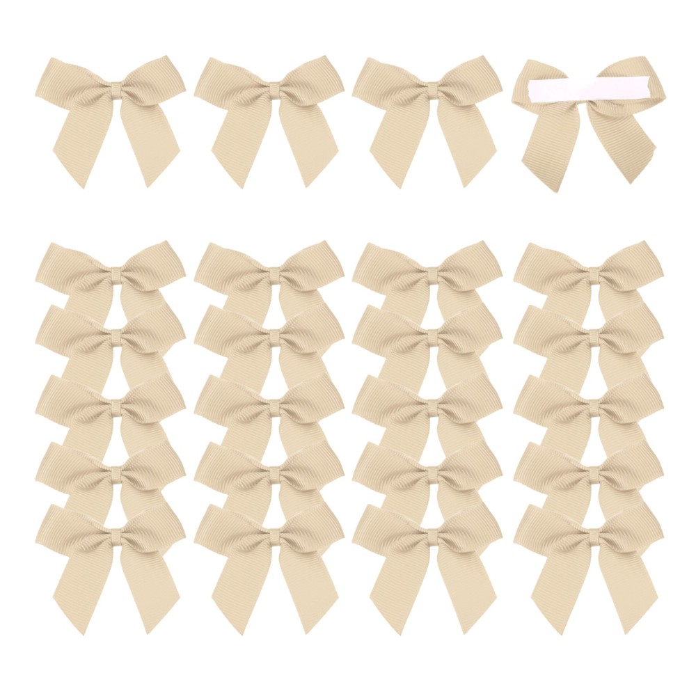 24Pcs Mini Grosgrain Ribbon Bow 2″ Self Adhesive Flower Bows Taupe