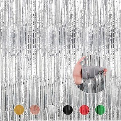 4 Packs Silver Foil Fringe Curtains Metallic Tinsel Shimmer Curtain Photo Boo…