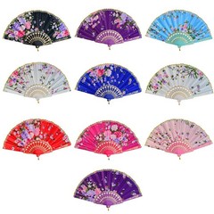 Miayon 10pcs Floral Folding Hand Fan Vintage Retro Silk Multicoloured