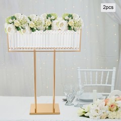2pcs Crystal Flower Stand Rectangular Wedding Gold Centerpieces Stand 90*70cm