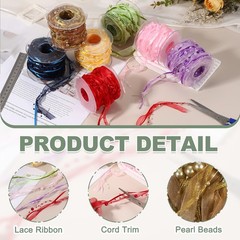 Artificial Bead Pearl Ribbon Chiffon Ribbon Faux Pearl Beads, Gold