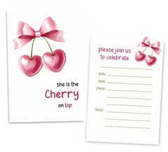 VAVINCI Cherry Birthday lnvitation for Girls, She 4.4 x 6.3 inches, Pink Red