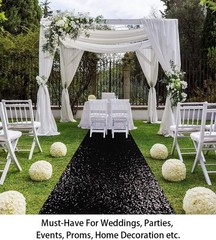 Wedding Aisle Runner Sequin Fabric Black 10FT Long Sparkle Walkway Rug