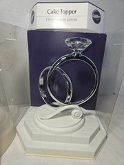 WILTON 2 Ring Cake Topper Silver-tone Engagement BLING/ Plain Band Rings on Ivor