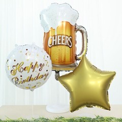 5 Gold White Round Beer Mug Stars Happy Birthday Mylar Foil BALLOONS Set Party
