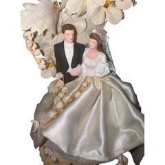 Vintage 1950s Wedding Cake Topper Bride Groom Dated 1/5/1952 Mid Century Decor