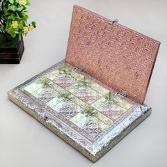 Handcrafted Wooden Dry Fruit Box 6 Section Metal Embossed Elephant Gift Storage