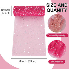 Rose Red Glitter Tulle Rolls 6 Inch by 10 Yards Sequin Tulle Fabric Ribbon for D