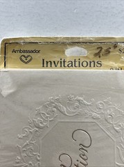 BRIDAL WEDDING SHOWER PARTY INVITATION Embossed Ambassador Hallmark Vintage Gold
