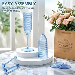 Pcs Blue Plastic Champagne Flutes 5.5oz Unbreakable Wedding 24 Clear Blue