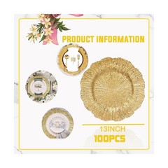 100 Pcs Charger Plates Bulk 13 Inch/Gold Charger Plate 13 in Round Matte Reef…