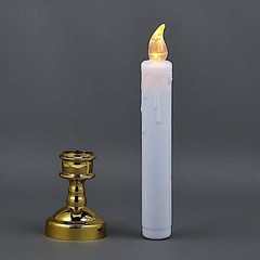 6 White Gold 10″ LED Taper Candles Lights Candle Holders Wedding Centerpieces