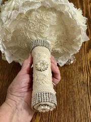 CLASSY Wedding Bouquet with Additional “Tossing”Bouquet~Pearls,Rhinestones,Lace