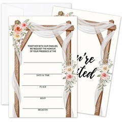 Floral Wedding Invites, 25 Wedding Invitation with Envelopes, Marriage Invitatio