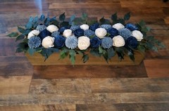 24″ Dusty Blue Navy White Head Table Centerpiece Sola Wood Flower Wedding Decor