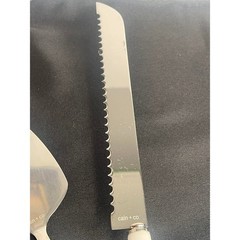 Cain Co Cake Knife Server Set Stainless Steel White Handle Serrated Bread Knife
