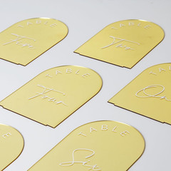 Gold Mirror Arched Wedding Table Numbers 1-10 with Stands, 5×7 Inch Acrylic Arch