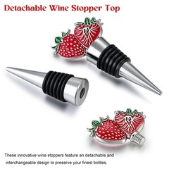 RICHCEE 2 Pack Strawberry Wine Stoppers for Bottles, Zinc Alloy Silver