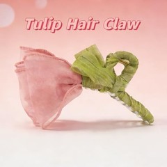 Fancy Sheer Tulip Flower Claw Clip for thin thick hair – Pastel Pink & Green