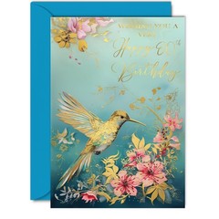 Beautiful Gold 80th Birthday Cards for Women Men – Wonderful Golden Birds Hum…