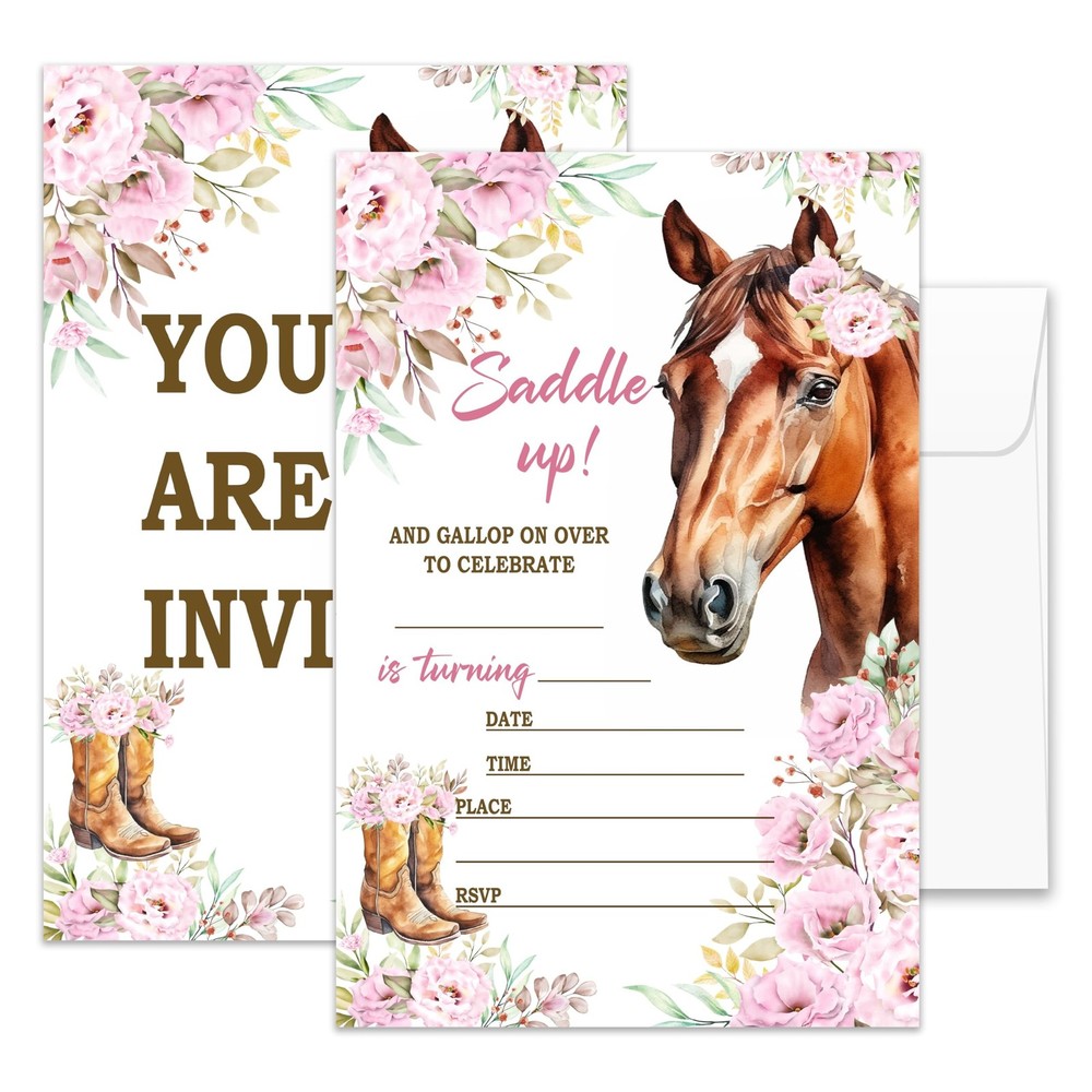 Horse Birthday Invitations For Girls, Cowgirl Girl Birthday Party Invitations…